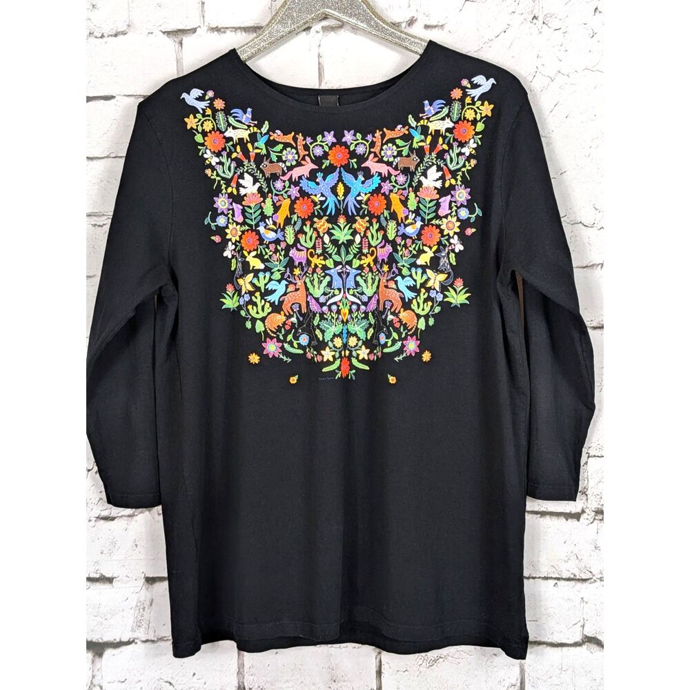 SABAKU Flora y Fauna Colorful Artwear Tunic Top 100% Cotton Lagenlook Large